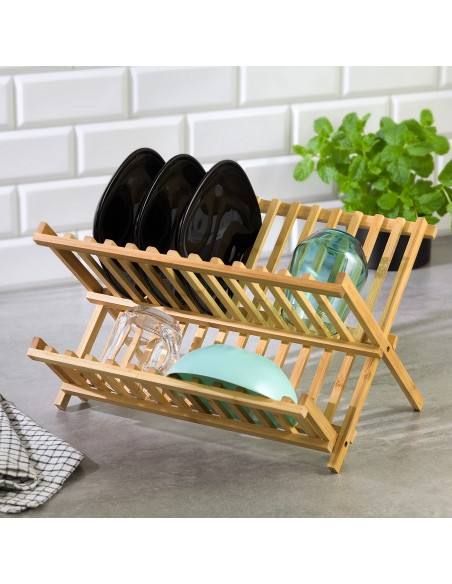 Foldable bamboo dish rack